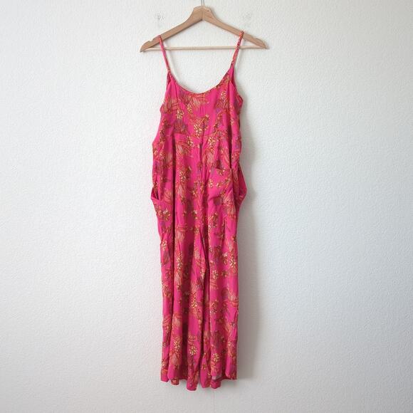 NWOT Free People Women's Jumpsuit Hot Tropics Pink 6 Wide Leg Tropical Vacation - Picture 4 of 12